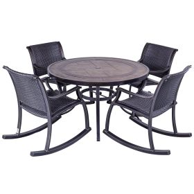 Outdoor Dining Set 5 Piece Patio Furniture, Wicker Rocking Chair Set with 48 inch Round Crafttech Top Aluminum Table