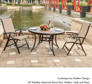 5 Piece Patio Dining Set Outdoor Furniture, Aluminum Folding Chair Sling Chair Set with 48 inch Round Crafttech Top Aluminum Table