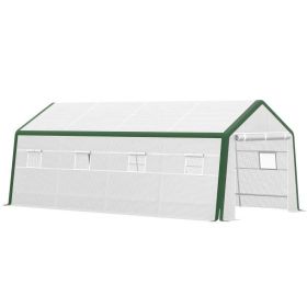 20' L x 10' W x 8' H Heavy-duty Greenhouse Walk-in Hot House with Windows and Roll Up Door;  PE Cover;  Steel Frame;  White