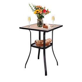 MEOOEM Patio Bar Table Height Bistro Wooden-Like Table Top Pub Table for Outdoor Home Kitchen Cafe Bistro