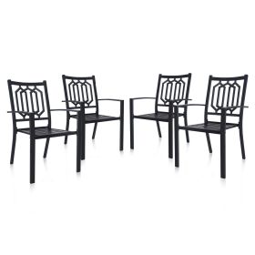 MEOOEM Patio Dining Chairs Set of 4 Outdoor Metal Stackable Arm Chairs for Backyard Garden Backyard Deck, Black