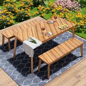 3 Pieces Wood Table Bench Dining Set For Outdoor