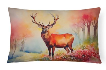 NEW Watercolor Wildlife Throw Pillow Throw Pillow for Indoor Couch Bed Outdoor Patio Washable, Deer Stag 2987,12Hx16W