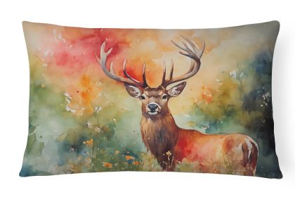 NEW Watercolor Wildlife Throw Pillow Throw Pillow for Indoor Couch Bed Outdoor Patio Washable, Deer Stag 2986,12Hx16W