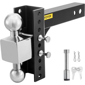 VEVOR Adjustable Trailer Hitch, 6" Rise & Drop Hitch Ball Mount 2" Receiver 22,000 LBS Rating, 2 and 2-5/16 Inch Stainless Steel Balls w/ Key Lock