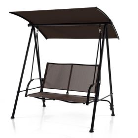 2-Seat Outdoor Canopy Swing with Comfortable Fabric Seat and Heavy-duty Metal Frame (Color: Brown)