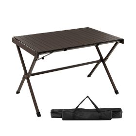 Portable Aluminum Camping Table (Color: Brown)