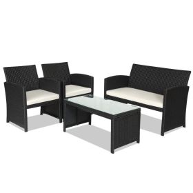 4 Pieces Rattan Patio Furniture Set (Color: White)