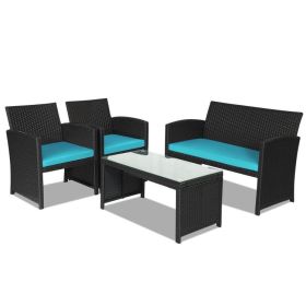 4 Pieces Rattan Patio Furniture Set (Color: turquoise)