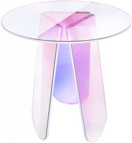 Acrylic Rainbow Color Coffee Table;  Iridescent Glass End Table Round Side Table Modern Accent TV Table for Living Bed Room Decoration (size: acrylic coffee table)