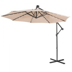 10 Feet Patio Solar Powered Cantilever Umbrella with Tilting System (Color: Beige)