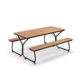 Picnic Table Bench Set for 6-8 People (Color: Brown)