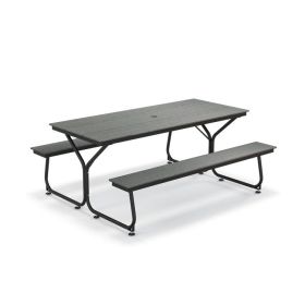 Picnic Table Bench Set for 6-8 People (Color: Gray)