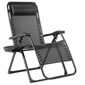 Oversize Lounge Chair with Cup Holder of Heavy Duty for outdoor (Color: Black)