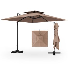 9.5 Feet Cantilever Patio Umbrella with 360Â° Rotation and Double Top (Color: Coffee)