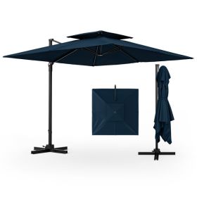 9.5 Feet Cantilever Patio Umbrella with 360Â° Rotation and Double Top (Color: Navy)