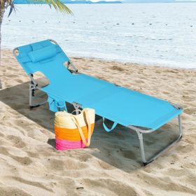 Folding Beach Lounge Chair with Pillow for Outdoor (Color: turquoise)