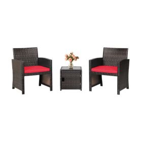 3 Pieces Patio Wicker Furniture Set (Color: Red)