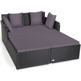 Spacious Outdoor Rattan Daybed with Upholstered Cushion (Color: Gray)