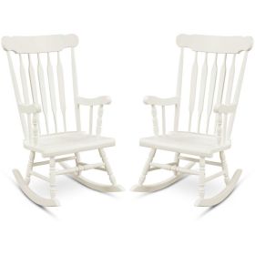 Rocking Chair with Solid Wooden Frame for Garden and Patio (Color: White)